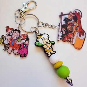 Handmade Flintstones Bamm Bamm Silicone Beaded Keychain